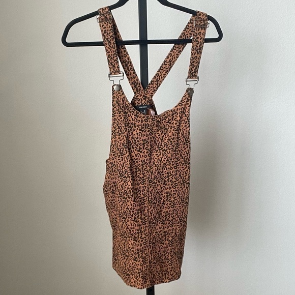 Forever 21 Brown Black Denim Leopard Print Overall Dress Size Medium - Picture 3 of 6